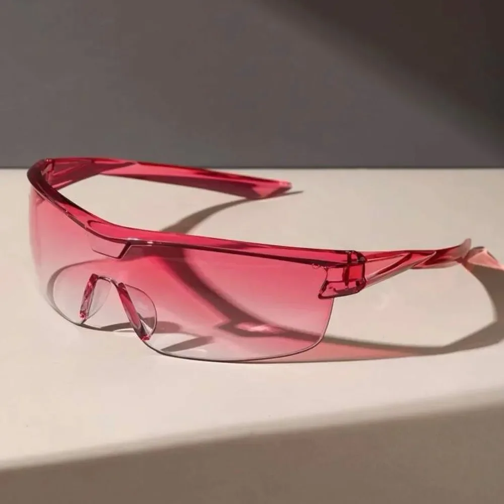 🆕Pink Ombre Tinted Lens Flat Top Rimless Wrap Around Sunglasses